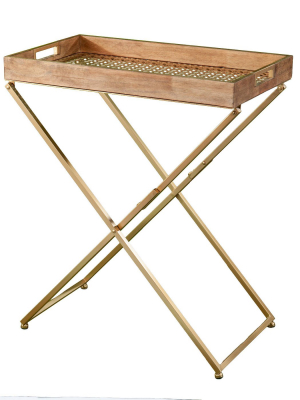 Bushall Folding Side Table Natural/gold - Aiden Lane