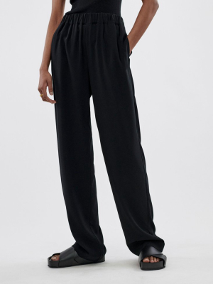 Elastic Waist Trouser In Stretch Crepe - Black