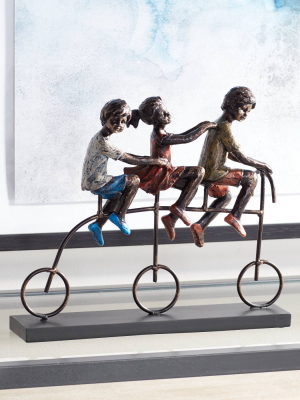 Dahlia Studios Children Riding Bike 12 3/4" Wide Sculpture