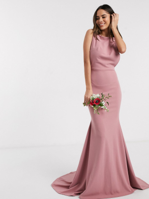 Missguided Bridesmaid Low Back Dress In Blush