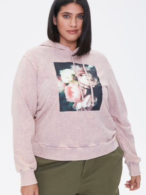 Plus Size Floral Graphic Hoodie