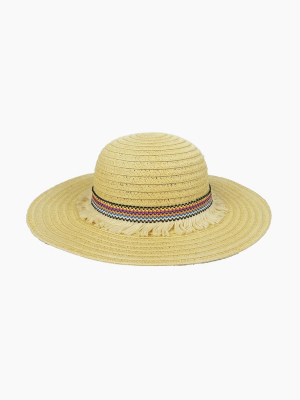 Fringe Raffia Braid Sun Hat (kids) - Multi Rainbow Print