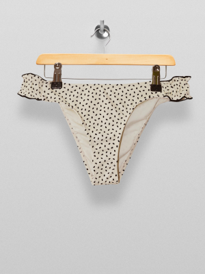 Cream Dot Ruched Bikini Bottoms