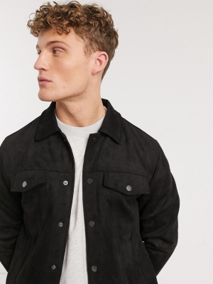 New Look Suedette Trucker Jacket In Black