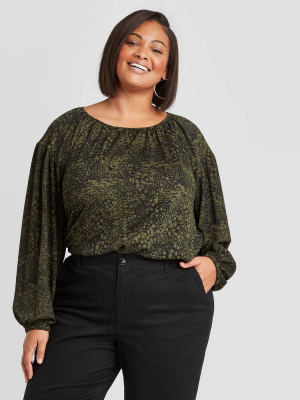 Women's Plus Size Floral Print Long Sleeve Knit Blouse - Ava & Viv™