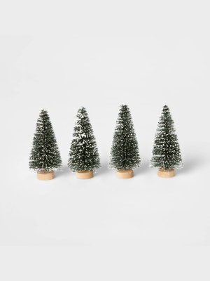 4pk Flocked Bottle Brush Christmas Tree Set Decorative Figurine Green - Wondershop™