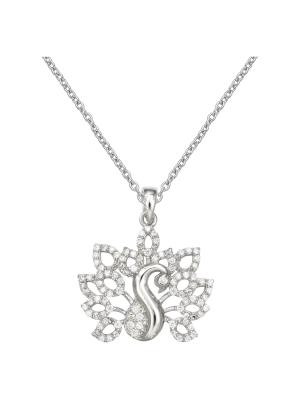 Women's Peacock Pendant With Pave Cubic Zirconia In Sterling Silver - Silver/clear (18")