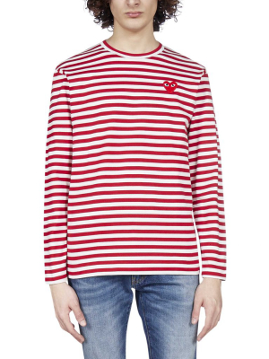 Comme Des Garçons Play Striped Heart Crewneck Top