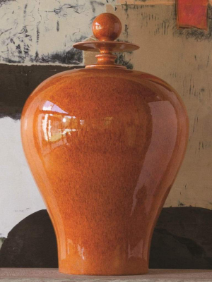 Global Views Happy Temple Jar Orange Tall