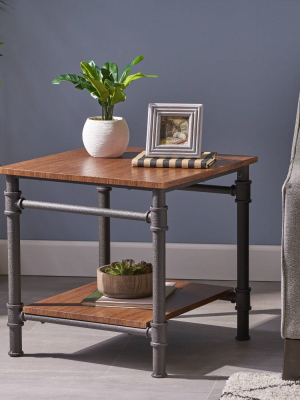 Cagny Industrial Wood End Table Teak - Christopher Knight Home