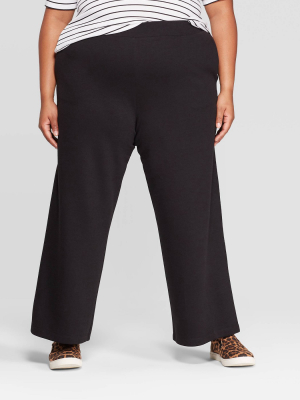 Women's Plus Size Mid-rise Wide Leg Knit Pants - Ava & Viv™