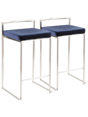 Set Of 2 26" Fuji Contemporary Stackable Counter Height Barstool Stainless Steel With Cushion - Lumisource