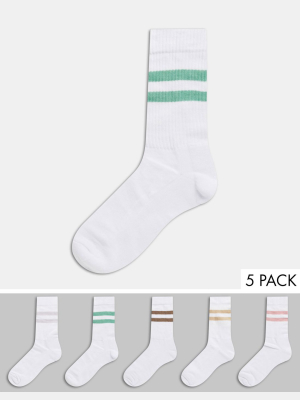 Asos Design Sport Socks With Pastel Stripes 5 Pack