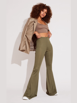 Khaki Rib Flared Pants