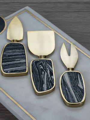 Amalfi Set/3 Cheese Tool Set - Black W/gold