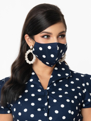 Magnolia Place Navy & White Polka Dot Print Face Mask