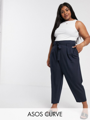 Asos Design Curve Tailored Tie Waist Tapered Ankle Grazer Pants
