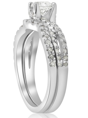 Pompeii3 1ct Infinity Diamond Engagement Wedding Ring Set 14k White Gold