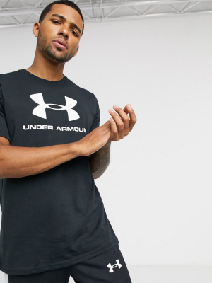 Under Armour Large Central Logo T-shirt In Black