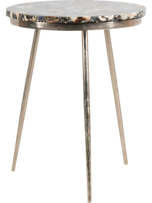 Fabius Agate Round Accent Table Nickel/black