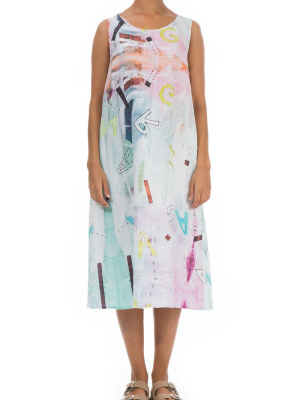 Sleeveless Graffiti Linen Dress