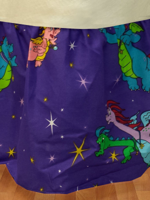 Twin Bed Dust Ruffle Purple Cartoon Dragons Bedskirt Bedding Accessory - Dragon Tales.
