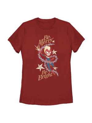 Women's Marvel Christmas Captain Marvel Merry & Bright T-shirt