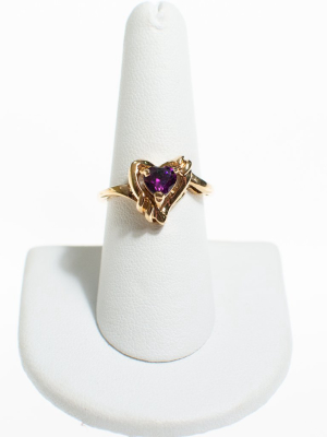 Purple Crystal Heart Shaped Statement Ring/ Gold Tone