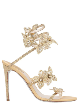 René Caovilla Crystal Flower Embellished Sandals