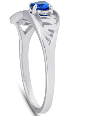 Pompeii3 5/8ct Blue Heart Sapphire & Diamond Mom Ring 10k White Gold