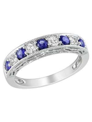 4/5 Ct. T.w. Created Sapphire And Created White Sapphire Ring - Silver
