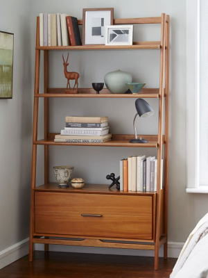 Mid-century 38" Bookshelf W/ Drawer - Acorn