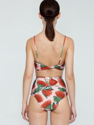 Hot High Waist Bikini Bottom - Fiore Rose Print