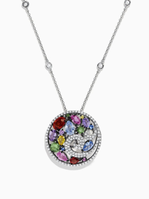 Effy 14k White Gold Multi Sapphire And Diamond Wave Pendant, 3.88 Tcw