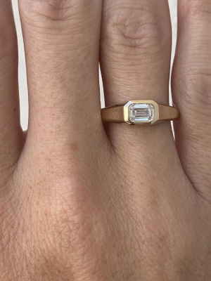 East West Emerald Cut Diamond Signet