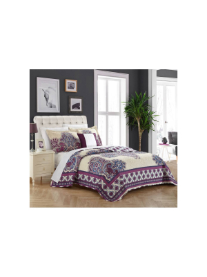 Chic Home Design King 4pc Muraqqa Quilt & Sham Set Purple