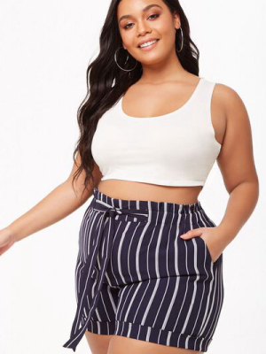 Plus Size Paperbag Striped Shorts