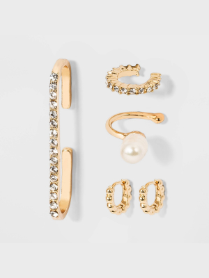 Gold-tone With Cubic Zirconia, Acrylic Stones And Acrylic Pearl Ear Cuffs - Wild Fable™ Gold