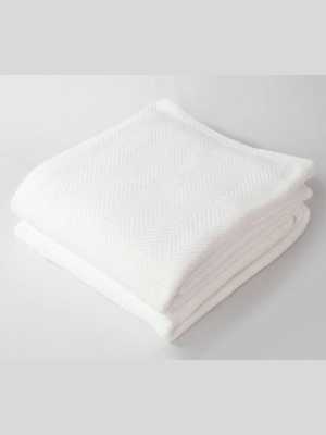 Harlow Henry Herringbone Bright White Blanket - 3 Available Sizes