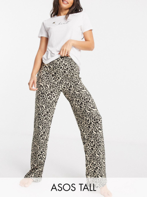 Asos Design Tall Mix & Match Leopard Print Pajama Pants In Multi