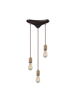 Camley 3-light Triangular Pendant Fixture In Oil Rubbed Bronze And Polished Gold