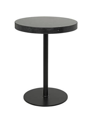 Noir Ford Stone Top Tall Black Metal Side Table - Matte Black