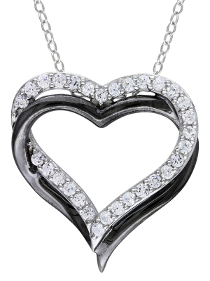 5/8 Ct. T.w. White Sapphire Heart Shaped Pendant In Sterling And Black Rhodium Plated Silver - 18" - White