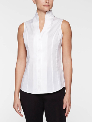 Plus Size Sleeveless Stretch Cotton Blouse, White