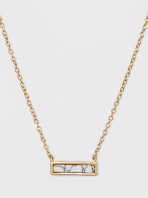 Rectangular Inlaid Semi Precious White Howlite Stone Necklace - Universal Thread™ White