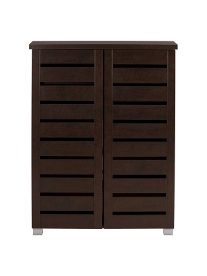 Adalwin Modern And Contemporary 2-door Wooden Entryway Shoes Storage Cabinet - Dark Brown - Baxton Studio