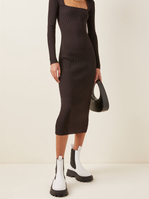 Square-neck Melange-knit Midi Dress