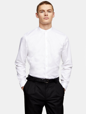 White Grandad Collar Slim Shirt