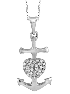 1/10 Ct. T.w. Round-cut White Diamond Pave Set Anchor Pendant In Sterling Silver - White (18")