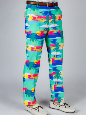 The Island In The Sun | Teal Abstract Tropical Island Pants